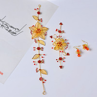 新娘头饰红色古装发饰古典金色树叶中式婚礼发