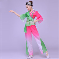 民族秧歌舞蹈服装扇子舞古典舞台服 4XL 浅绿