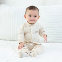 亿婴儿 彩棉婴儿保暖内衣肩开扣套装秋冬加厚新生儿衣服2275 米白色 73cm