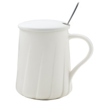 亿嘉IJARL 创意时尚礼品陶瓷马克杯情侣咖啡杯牛奶杯个性杯办公杯带盖带勺水杯子两色可选 白色 408ml