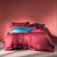 罗莱家纺床上用品全棉纯棉贡缎四件套1.8米双人床单被套柔软时尚套件 红色 1.5m（5英尺）床，请适配200x230cm被芯