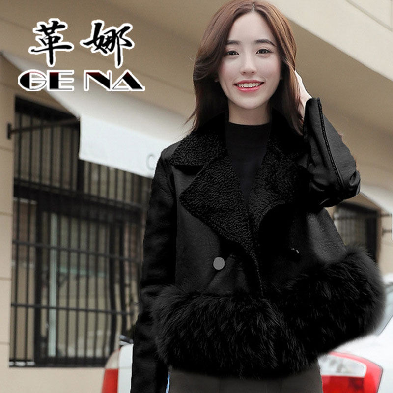 革娜2016秋冬新款韩版女装皮毛一体短款外套