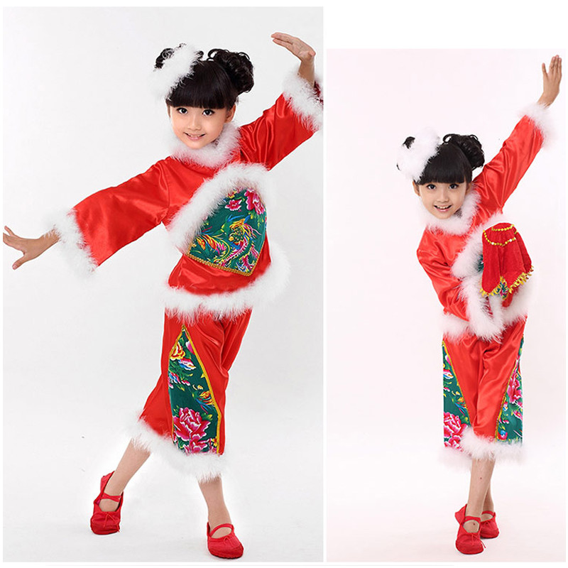 六一儿童演出服民族舞秧歌舞演出服装舞蹈服幼儿汉族表演服新款 玫