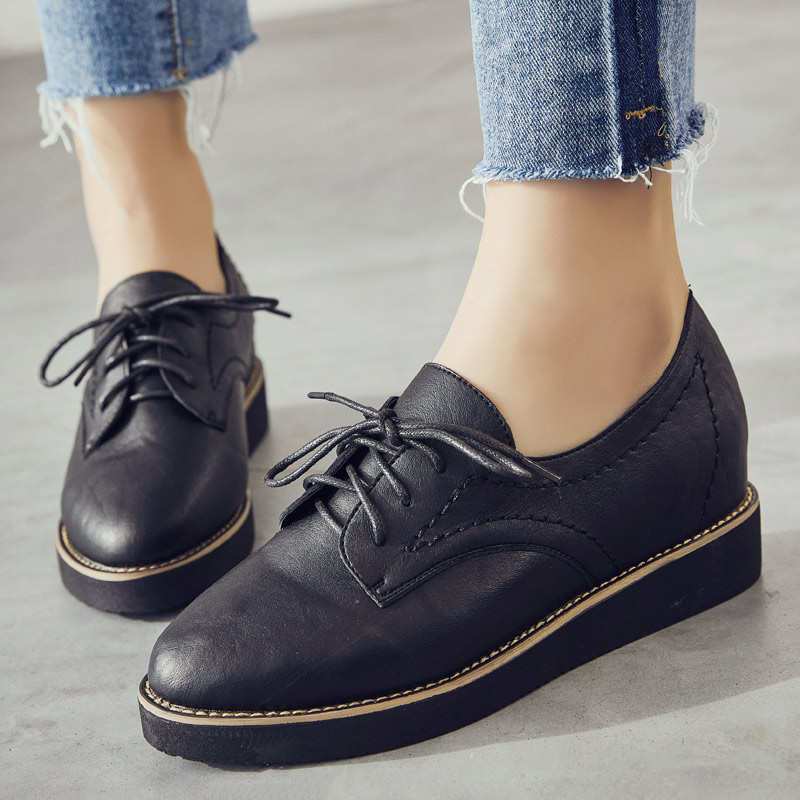 赏爵2017春秋季新品黑色小皮鞋内增高女鞋系