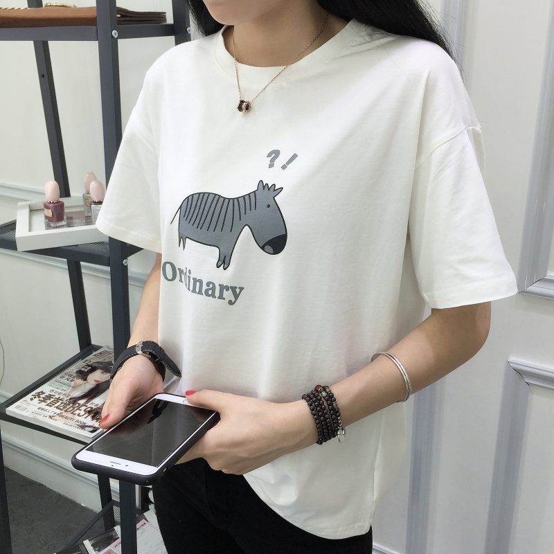 韩6174#夏装韩版宽松显瘦卡通印花短袖T恤衫