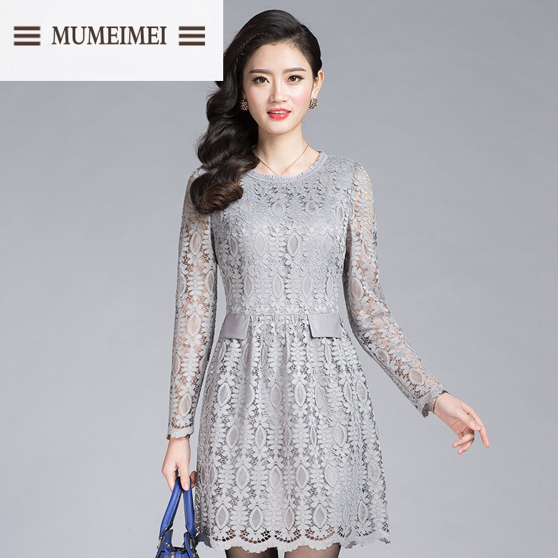 MUM蕾丝裙 春装新款2016女装中腰显瘦A字裙