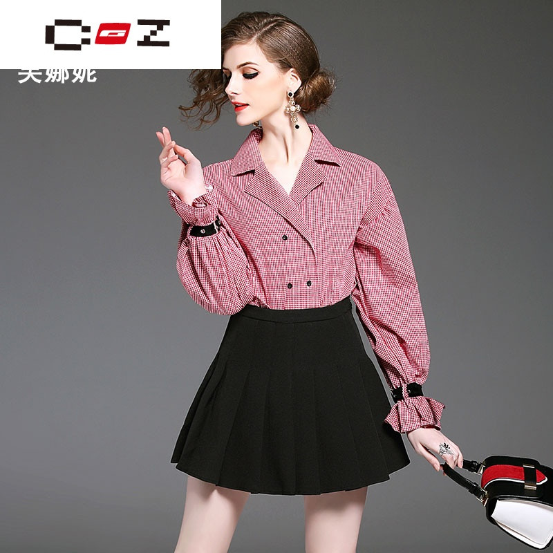 CZ潮流品牌春款女装休闲时尚套装裙格子长袖