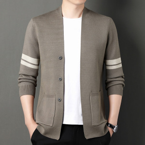 Ceba秋季新款毛衣修身外套男青年韩版两条杠针织衫开衫男式潮流外套