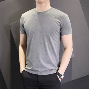 短袖T恤男装夏季韩版修身型薄款140克涤纶外贸纯色打底衫