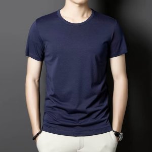 短袖T恤男装夏季韩版修身型薄款140克涤纶外贸纯色打底衫