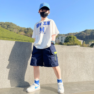 大男童装夏装条纹短袖polo衫套装薄款儿童2025年夏季新款潮酷男孩