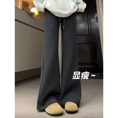 灰色喇叭运动裤子女春秋新款高腰显瘦休闲运动小个子微喇卫裤_264