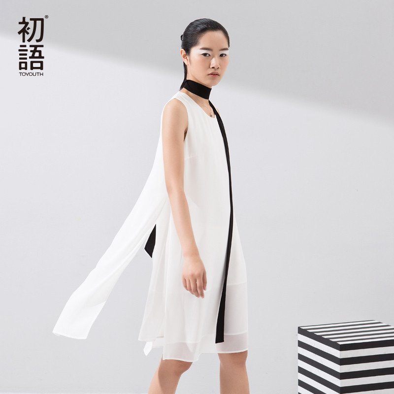 初语女装 纯色背心连衣裙 宽松无袖a字中裙显瘦