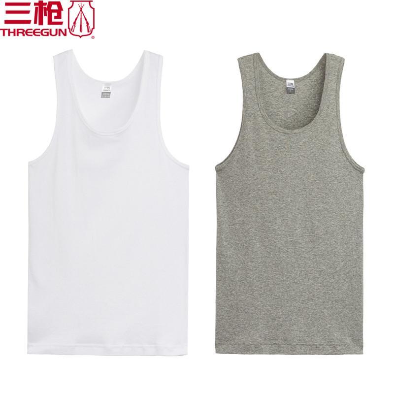 三枪【两件装】男背心舒肤棉罗纹弹力纯棉黑色白色汗衫30603a1