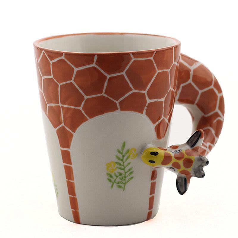百工制器 3d立体纯手绘动物陶瓷马克杯奇妙的朋友同款创意杯子 长颈鹿