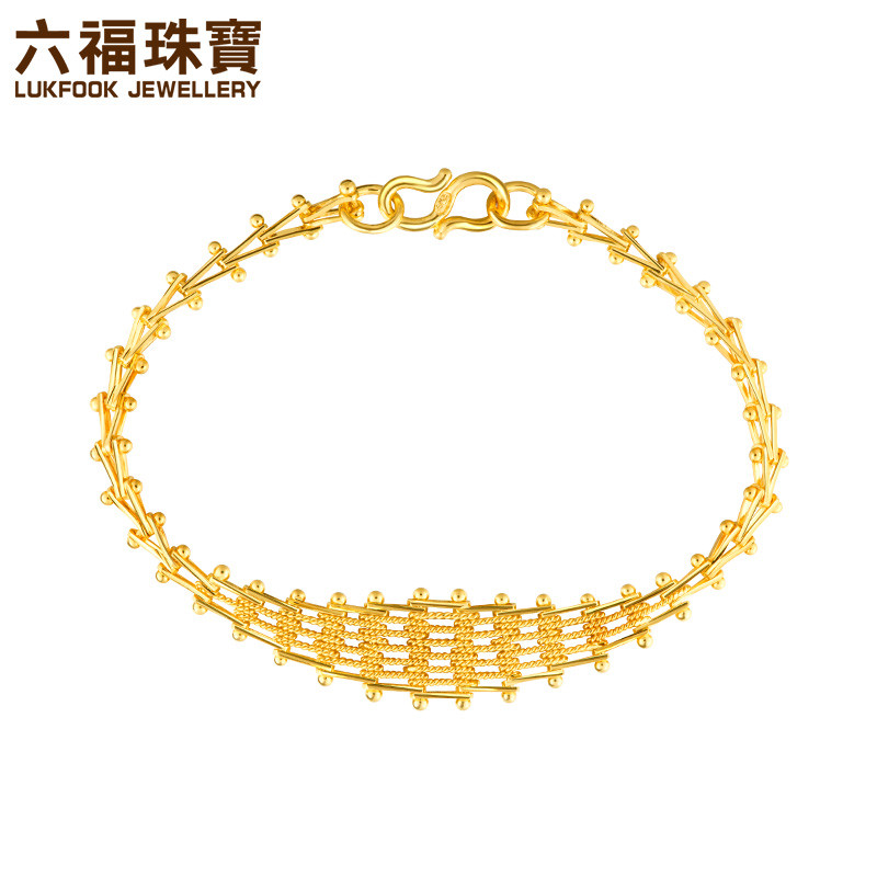 六福珠宝黄金手链女款足金手镯子扁身鱼骨链计价g01g60011c-c
