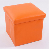 普润PU皮收纳凳 储物凳 换鞋凳 橙色与加厚塑