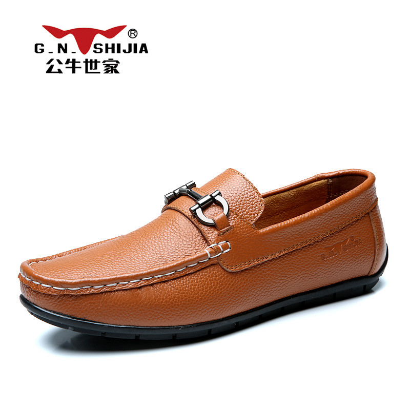 公牛世家 男鞋2017春季新款休闲皮鞋男真皮套