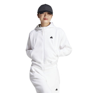 adidas Z.N.E.系列 品牌Logo贴标拉链运动连帽卫衣 女款 白色 IN5133