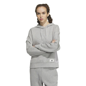 adidas Lounge Hooded Sweatshirt 字母Logo运动休闲长袖连帽卫衣 女款灰色 IP0754