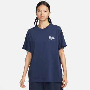 Nike 品牌Logo字母印花透气休闲短袖T恤 女款 藏青色 FD2548-410