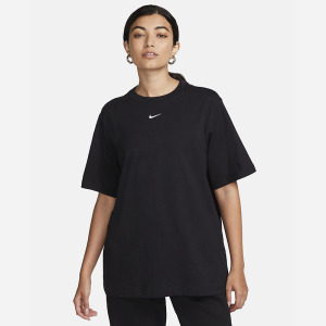 Nike Sportswear 纯色Logo徽标圆领宽松短袖T恤 女款 黑色 FD4150-010