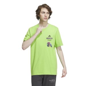 adidas 字母卡通动漫印花运动短袖T恤 男款 半荧光绿 IK3502