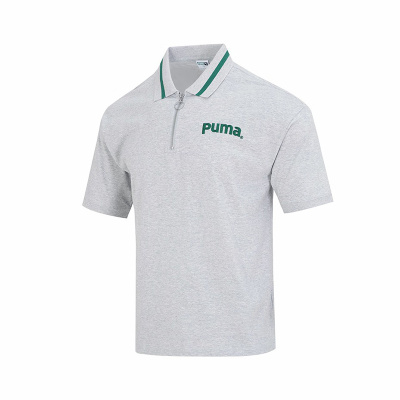 PUMA 品牌Logo印花拉链短袖Polo衫 男款 灰色 622541-04