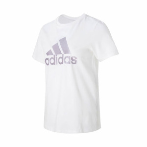 adidas Logo印花圆领运动休闲短袖T恤 女款 白色 HY2879