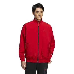 adidas CNY新年款 Cm Com Wv Jkt 运动休闲立领纯色夹克外套 男款 红色 HZ3039