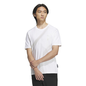 adidas 条纹印花运动休闲短袖T恤 男款 白色 IA8092