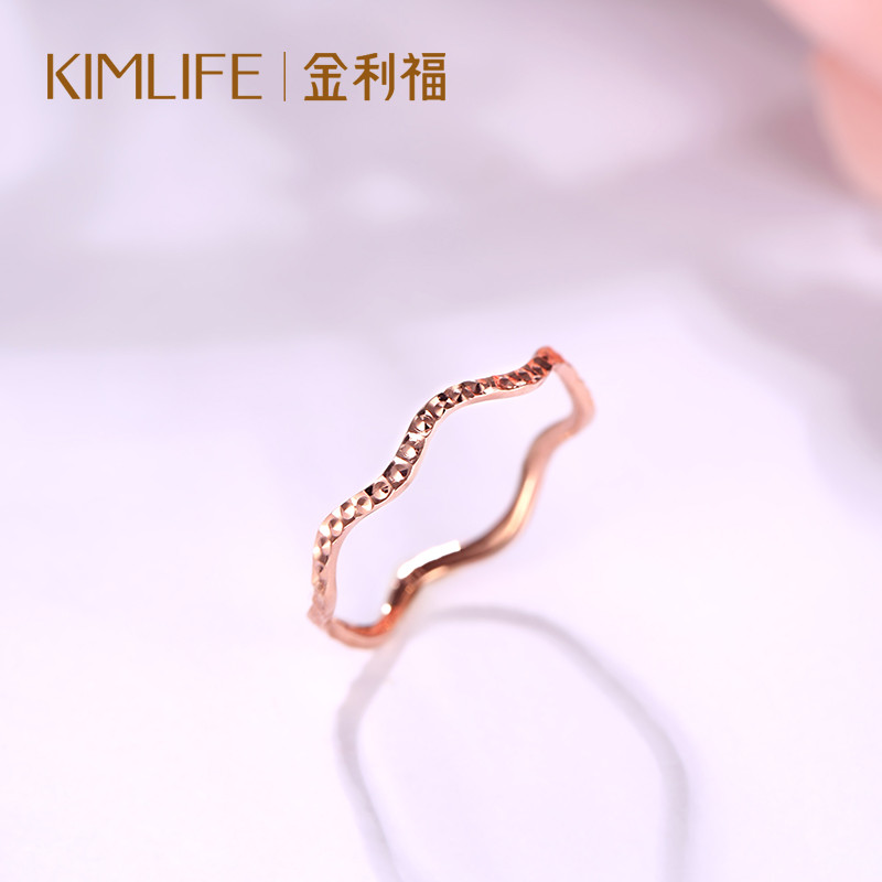 金利福18k金戒指玫瑰金女戒女士18k白波浪尾戒时尚女戒k1233