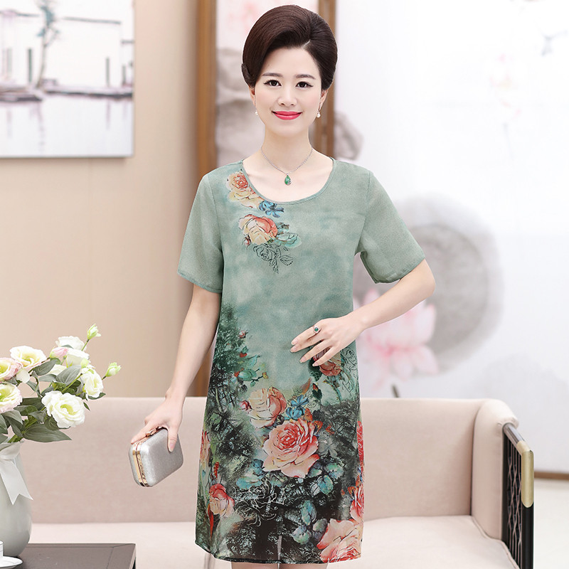 RUILIBEIKA 中老年女装夏装新款雪纺连衣裙宽