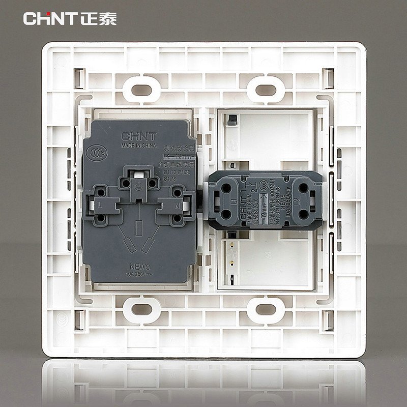 正泰开关插座 new9e 120型大方 一开双控开关面板 五孔电源插座