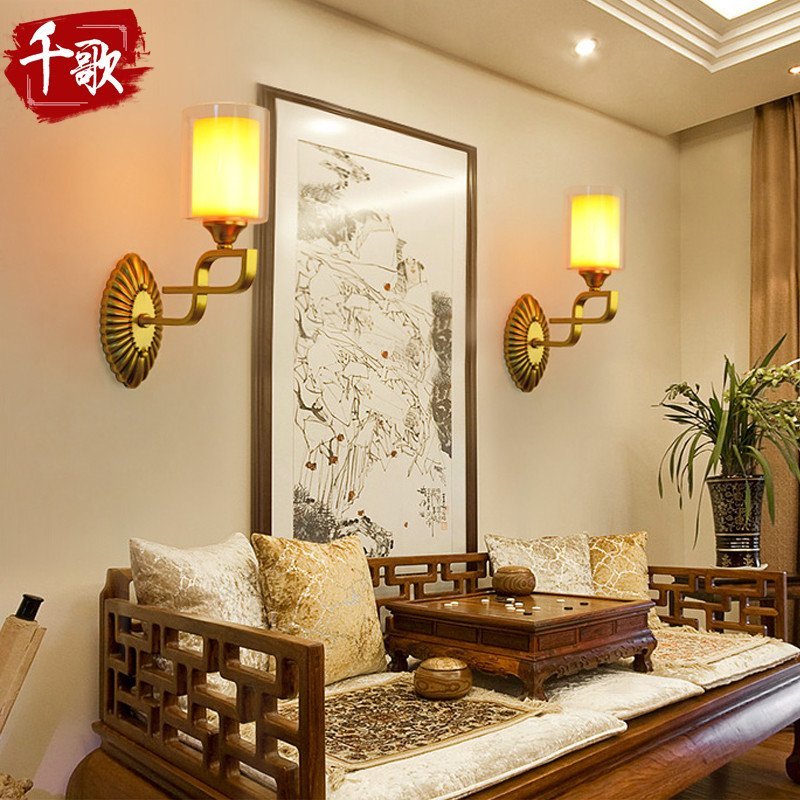 千歌新中式壁灯现代中式客厅卧室床头灯复古铁艺书房过道墙壁灯