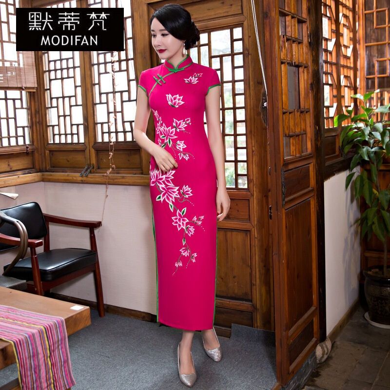 默蒂梵中式传统真丝旗袍长款夏季日常改良修身