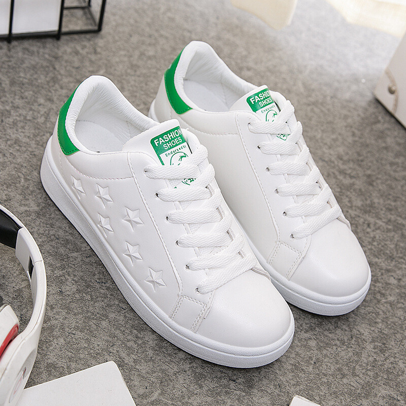 夏季新款五角星小白鞋女初中学生平底休闲女低