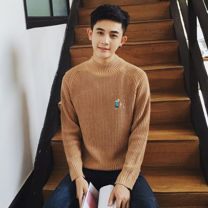 JEANE-SUNP男装针织衫刺绣半高领秋冬新款