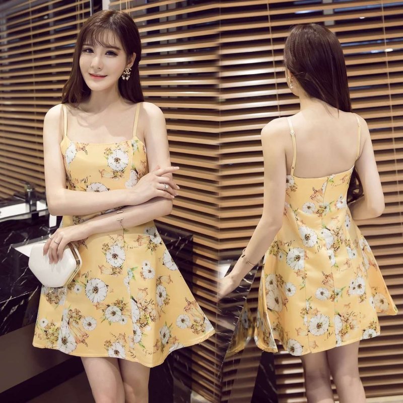 羊奈2016夏甜美轻奢名媛雏菊甜心少女吊带花朵抹胸连衣裙