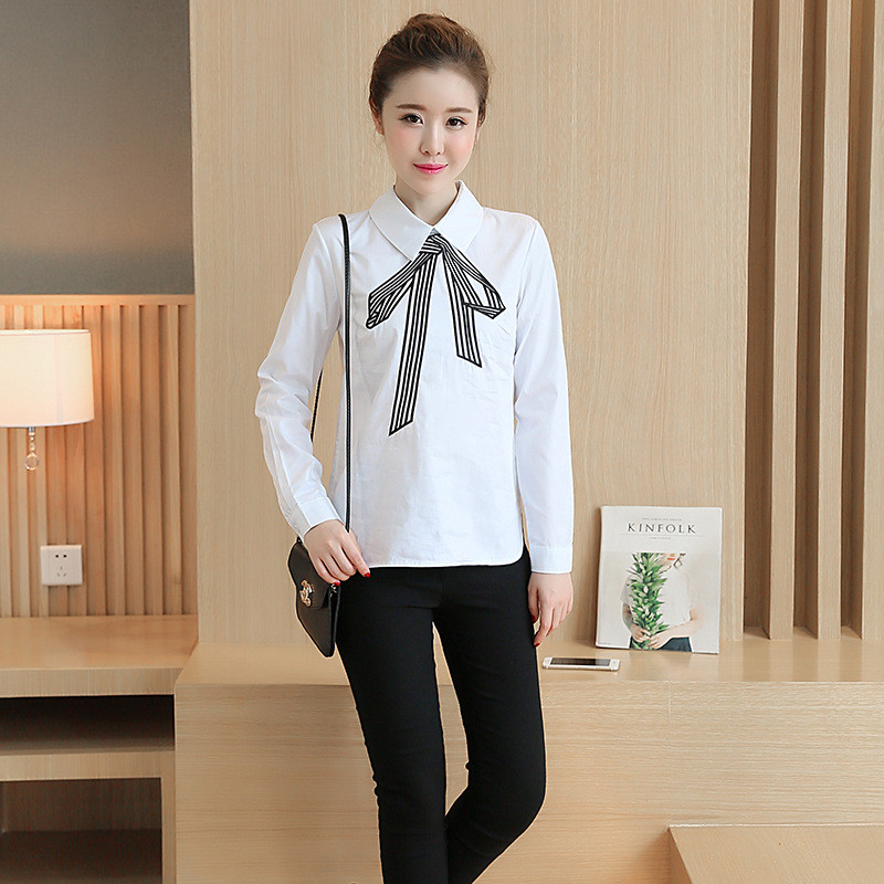 娇米诗2017郑爽徐璐明星同款蝴蝶结刺绣衬衫