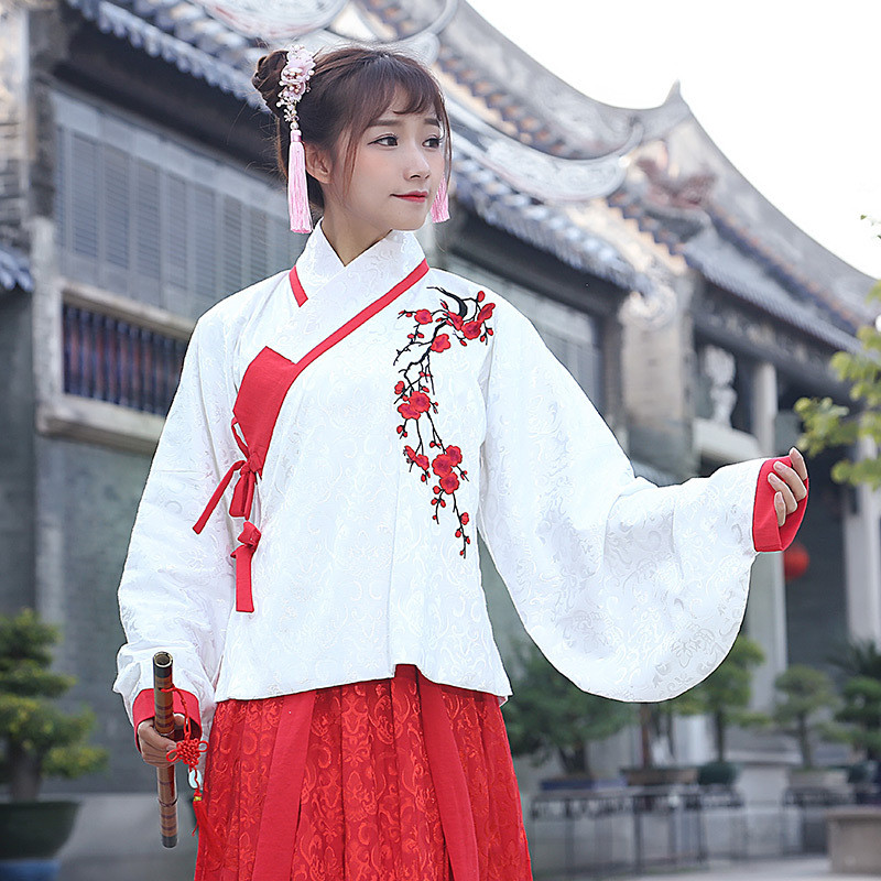 娇米诗2017春夏装汉服女交领绣花琵琶袖麒麟休闲重工刺绣花大红绣花