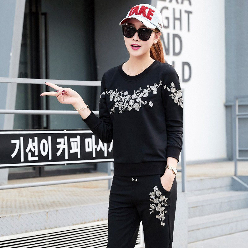 娇米诗2017春季新款中国风复古绣花套装圆领