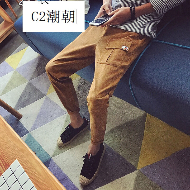 C2潮朝快手网红天佑文艺男夏季灯芯绒个性徽