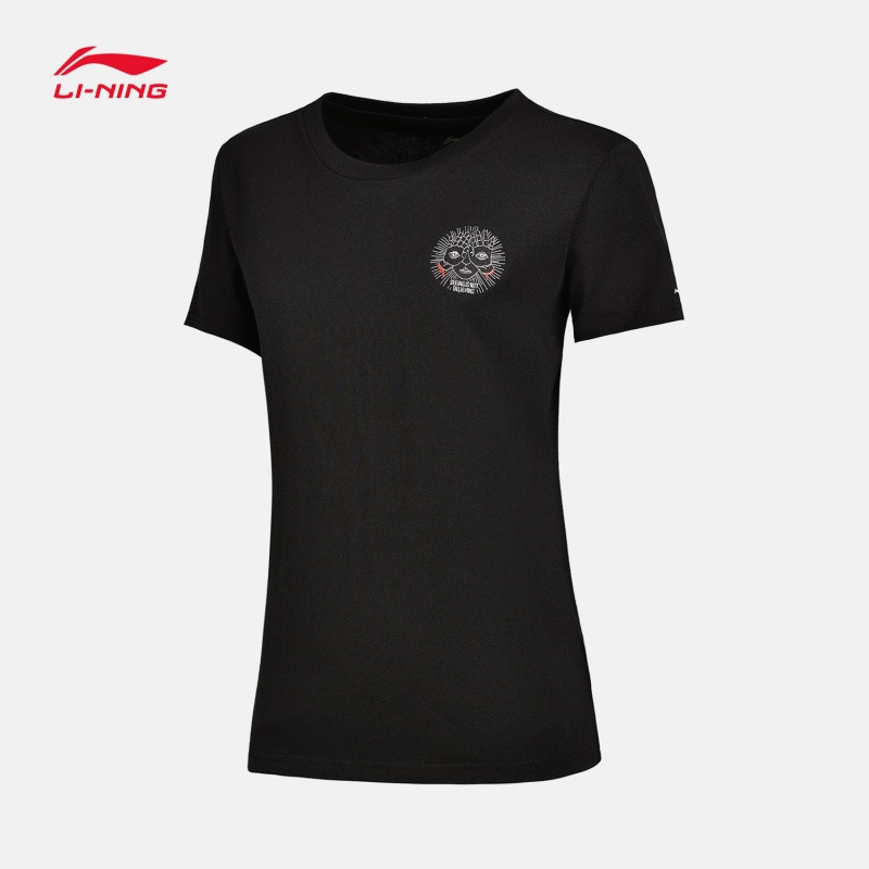 李宁女装短袖T恤2017新款女士吸湿纯棉宽松休