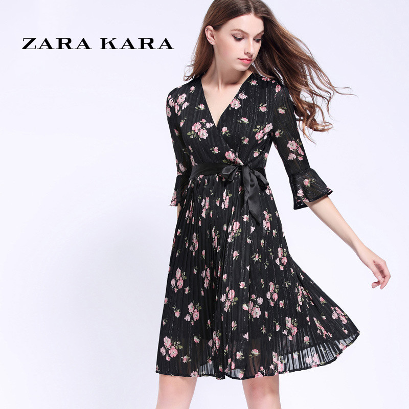 ZARA KARA2017春装新款女装时尚喇叭袖V领
