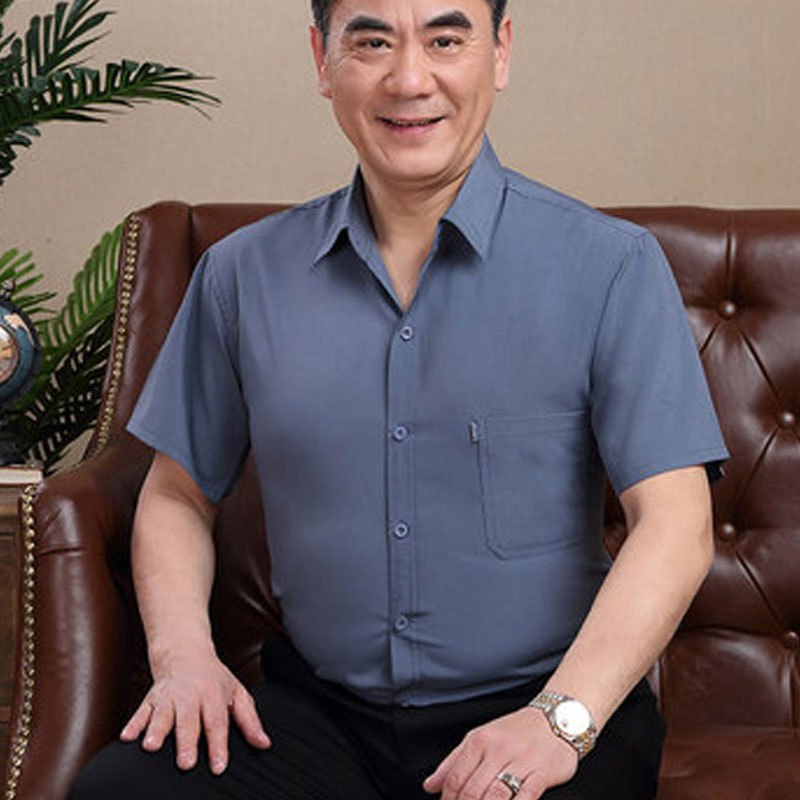 夏季新款中年男士短袖衬衫爸爸装夏季新款休闲寸衫2017新款中老年人男