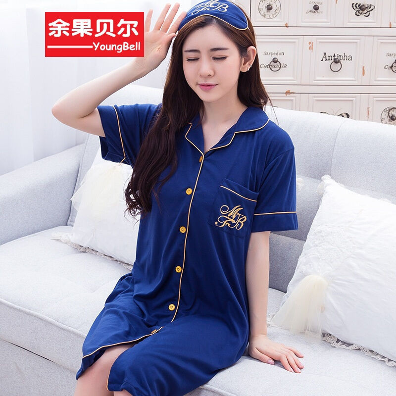 余果贝尔夏季薄款棉女款短袖中长款睡裙200斤