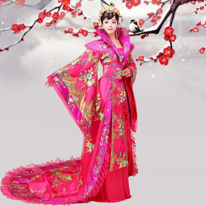 古装皇后服装拖尾贵妃汉服唐朝公主古代仙女裙新款古筝舞台演出服