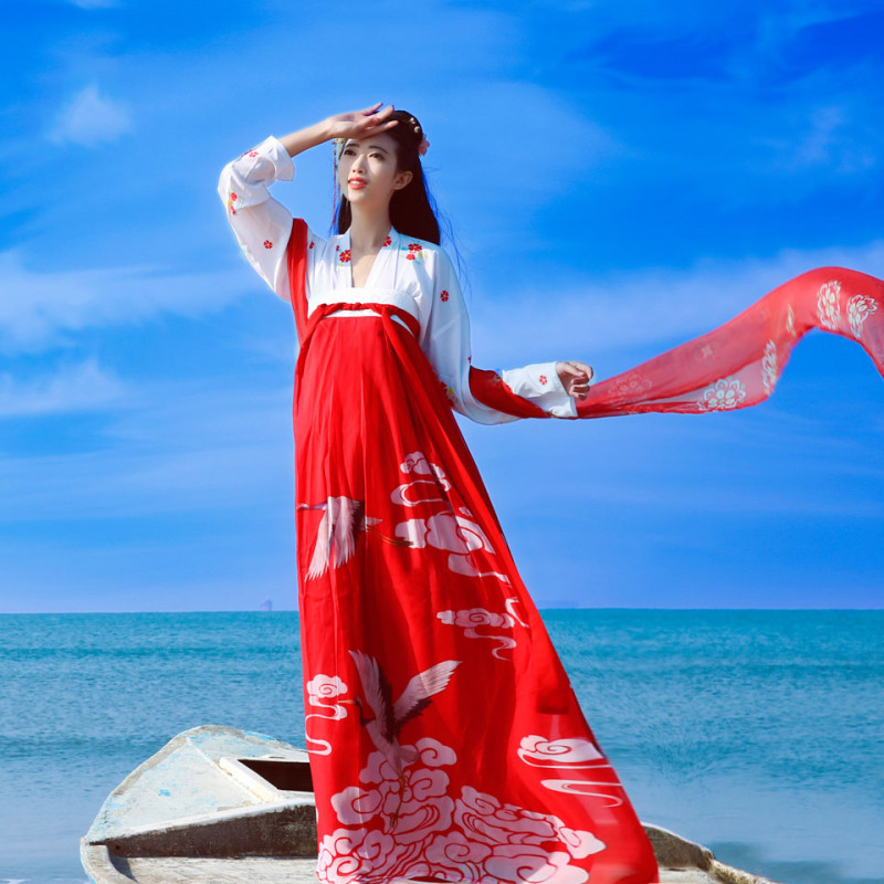 汉服女装 齐胸襦裙[瑞鹤仙(五]红色仙鹤裙
