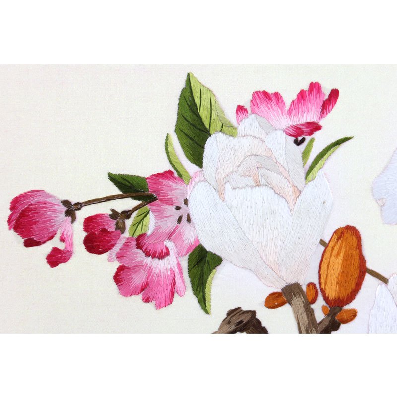 工美 苏绣轴画仙萼长春图海棠与玉兰 中国特色文化礼品工艺品 客厅